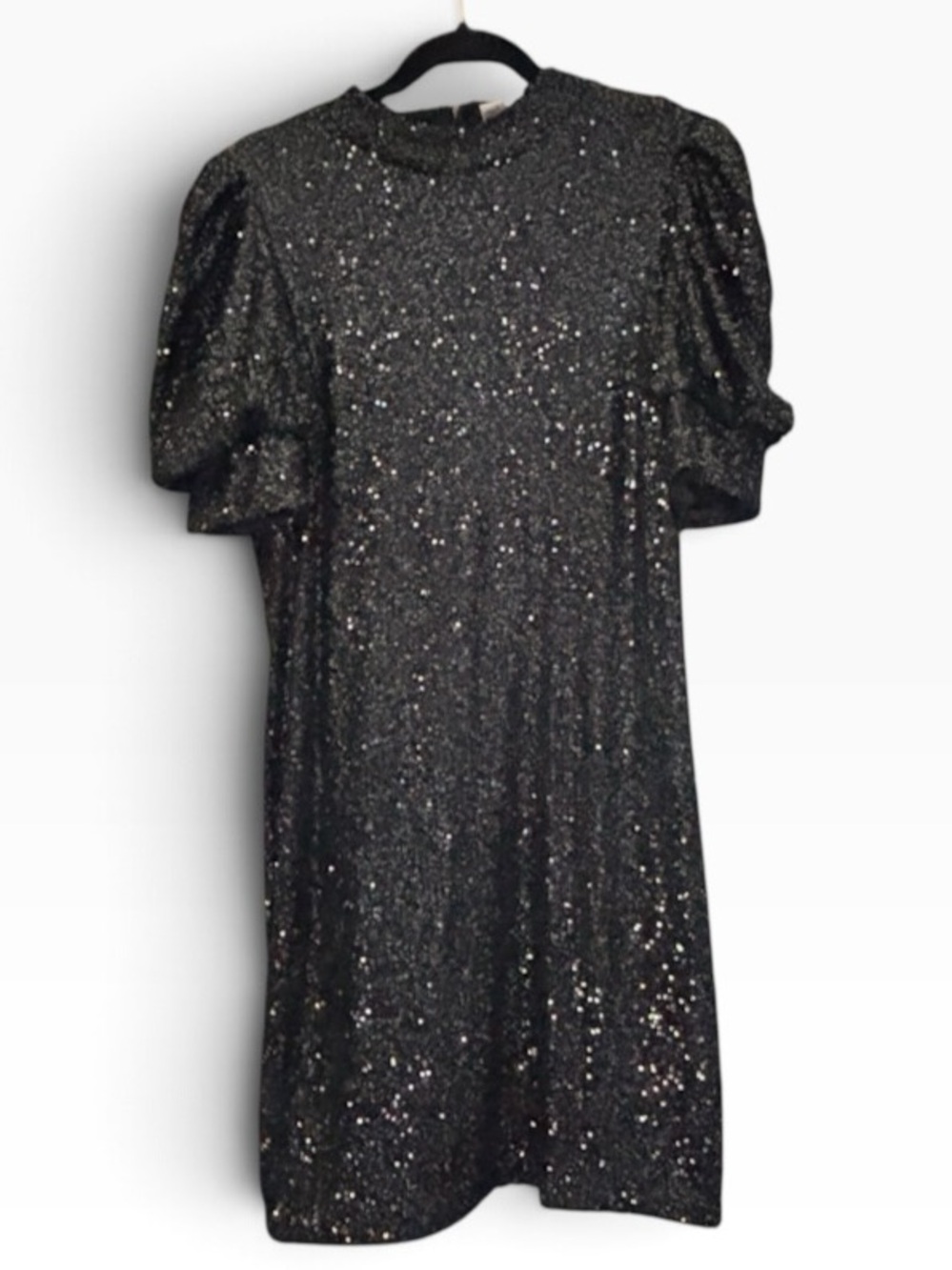 Joie Black Sequin Puff-Sleeve Dress Size Large (L)